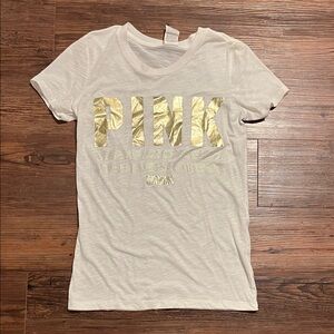 PINK Victoria's Secret White Tee with Gold Logo